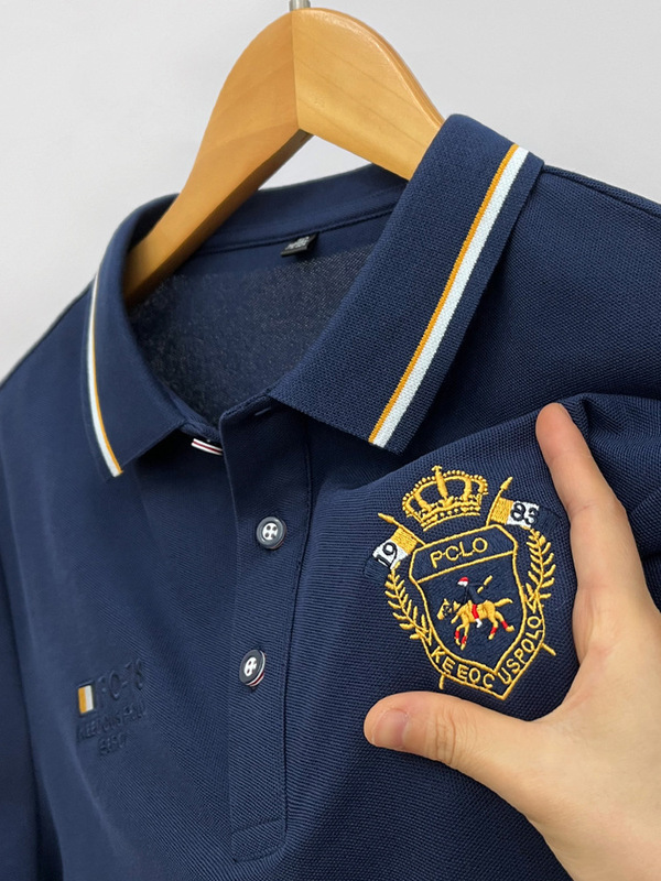 綿 100% ハイエンドポロシャツメンズ新しい夏半袖ヘビー刺繍ラペル Tシャツルーズカジュアルトップ|undefined