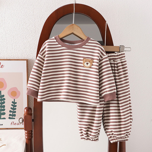 Practical Factory Children's Spring and Autumn Two-Piece Set for Boys and Girls Striped Fashion Home Clothes Autumn New Arrival