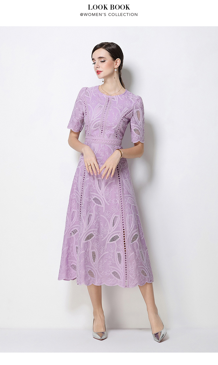 Đầm maxi nữ thắt eo cổ điển Pháp ren thêu họa tiết tay ngắn — màu đen, xanh nhạt, màu hồng, Xanh da trời nhạtcolor chi tiết 38