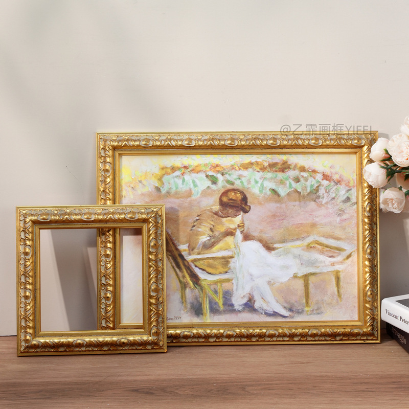 Gold Foil American-Style Carved Oil Painting French-Style Custom Wooden Framed Wooden Picture Frame Solid Wood Frame Self-Assembled Photo Frame Empty Frame Gold Foil American-Style Carved Oil Painting French-Style Custom Wooden Framed Wooden Picture Frame Solid Wood Frame Self-Assembled Photo Frame Empty Frame