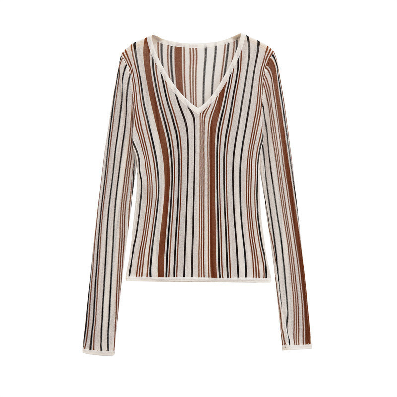 Foreign Trade Cross-Border Women's Clothing Wholesale 2025 New Spring and Autum European and American Style Linen Blended V Neck Long-Sleeved Knitwear
