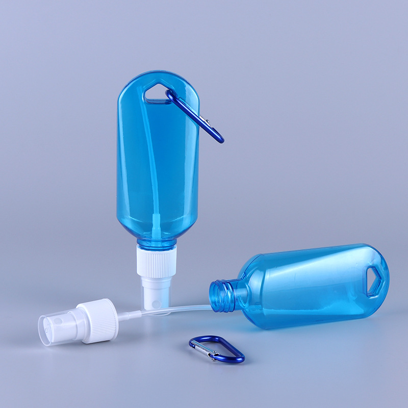 Industria de plástico de tres vías color mosquetón desinfectante de manos botella de plástico flip gancho botella desinfectante desechable botella de spray