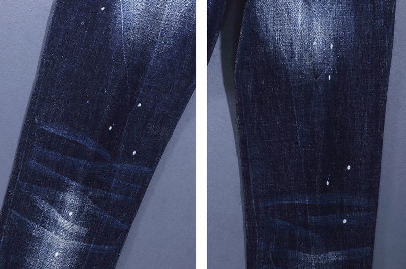 Men's Retro Blue Washed Jeans With Paint Splatter Effect Slim Fit Stretch Skinny Denim Pants Functional Design_viptrois.com