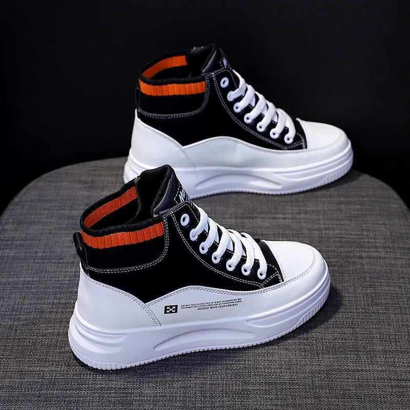 Zapatos blancos de alto impacto para mujeres 2024 zapatos de cuero de otoño con suela gruesa zapatos deportivos casuales de skate para mujeres más cómodos