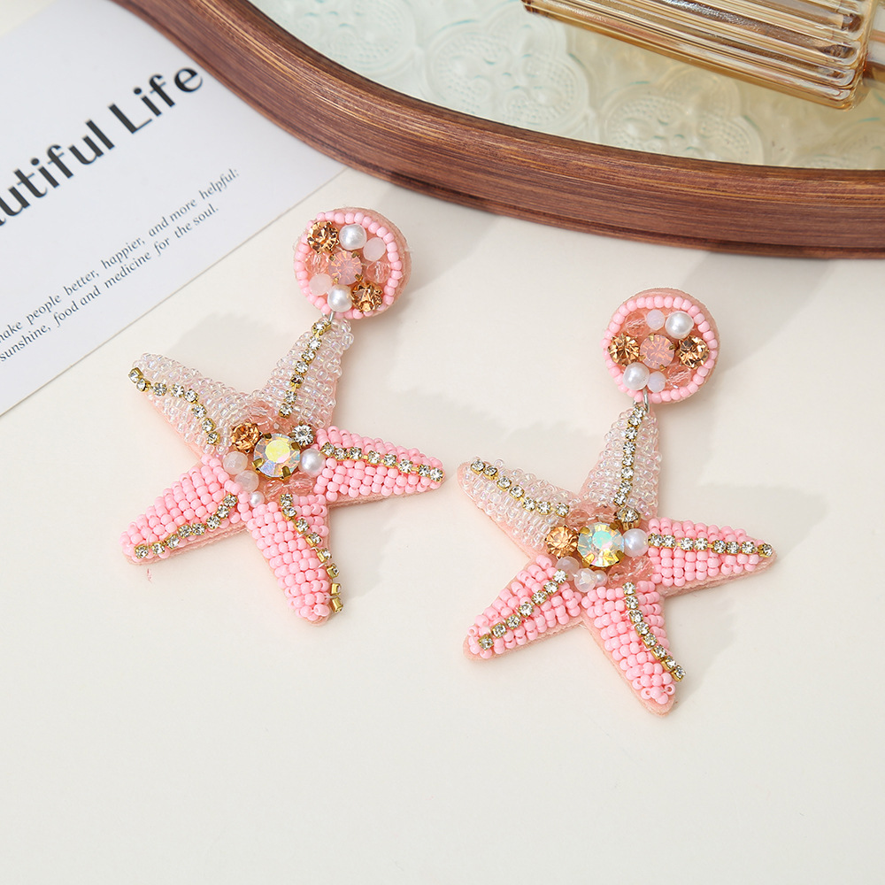 All Seasons Season 1 Pair IG Style Marine Style Starfish Shell Beaded Inlay Glass Rhinestones Drop Earrings Ear Studs