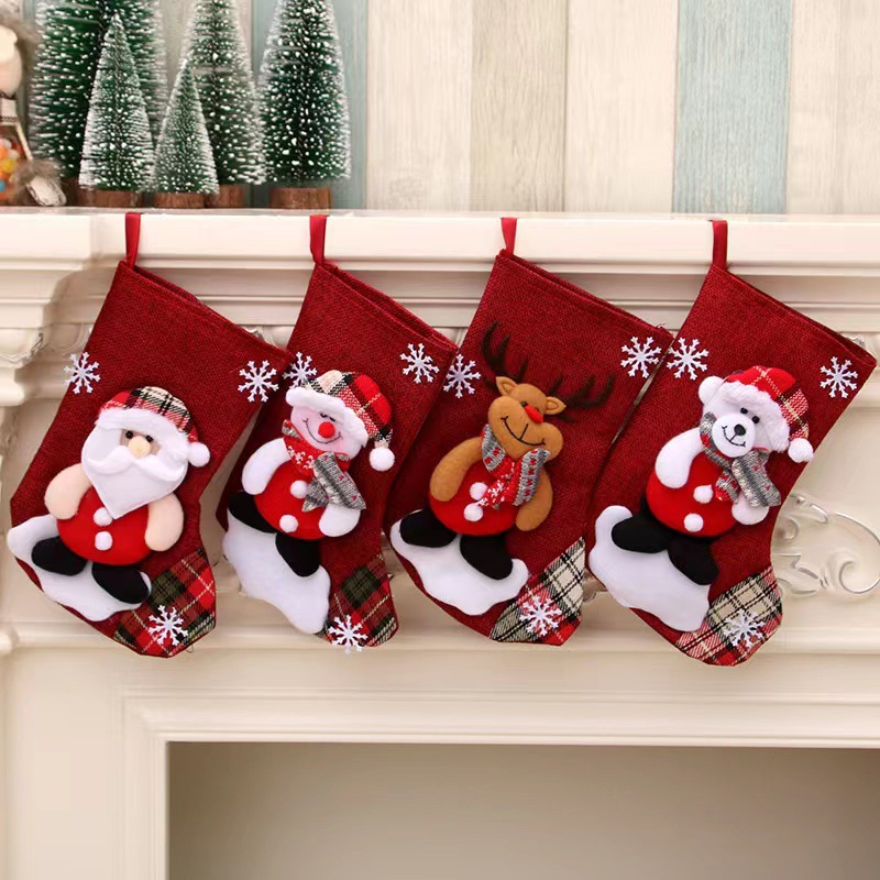 聖誕襪裝飾2022新款聖誕襪聖誕裝飾品中號亞麻布聖禮物袋禮品袋