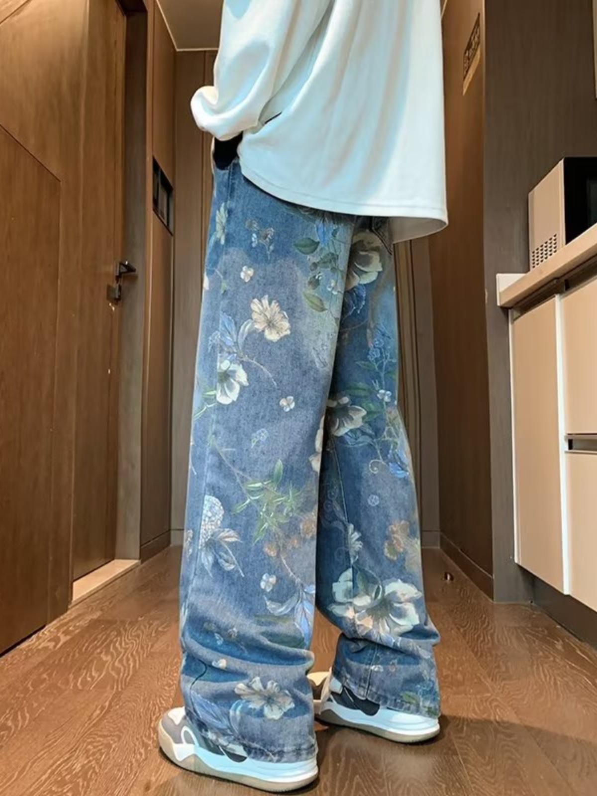 American High Street washed jeans hombres de diseño sentido nicho marca moda retro calle hip hop casual pierna ancha Pantalones