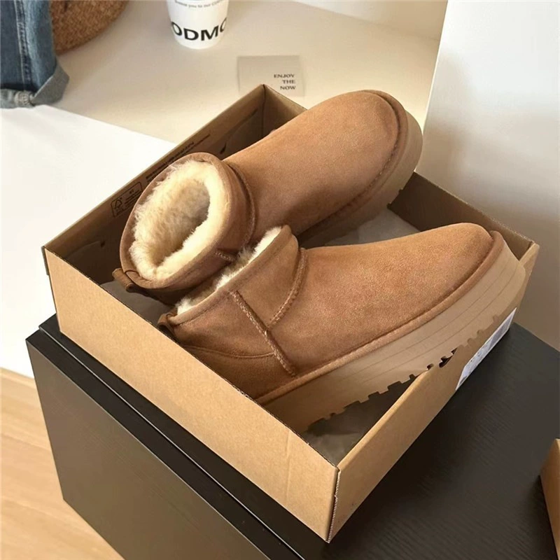 Зимние полусапожки из овчины с мехом, короткие мини-ботинки из телячьей кожи с толстой подошвой (похожи на популярную модель)