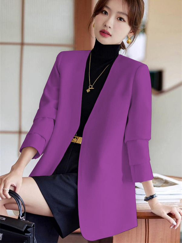 Collarless Suit Jacket Women's 2024 Spring and Autumn New Purple Elegant Goddess High-grade Loose Suit Top Women