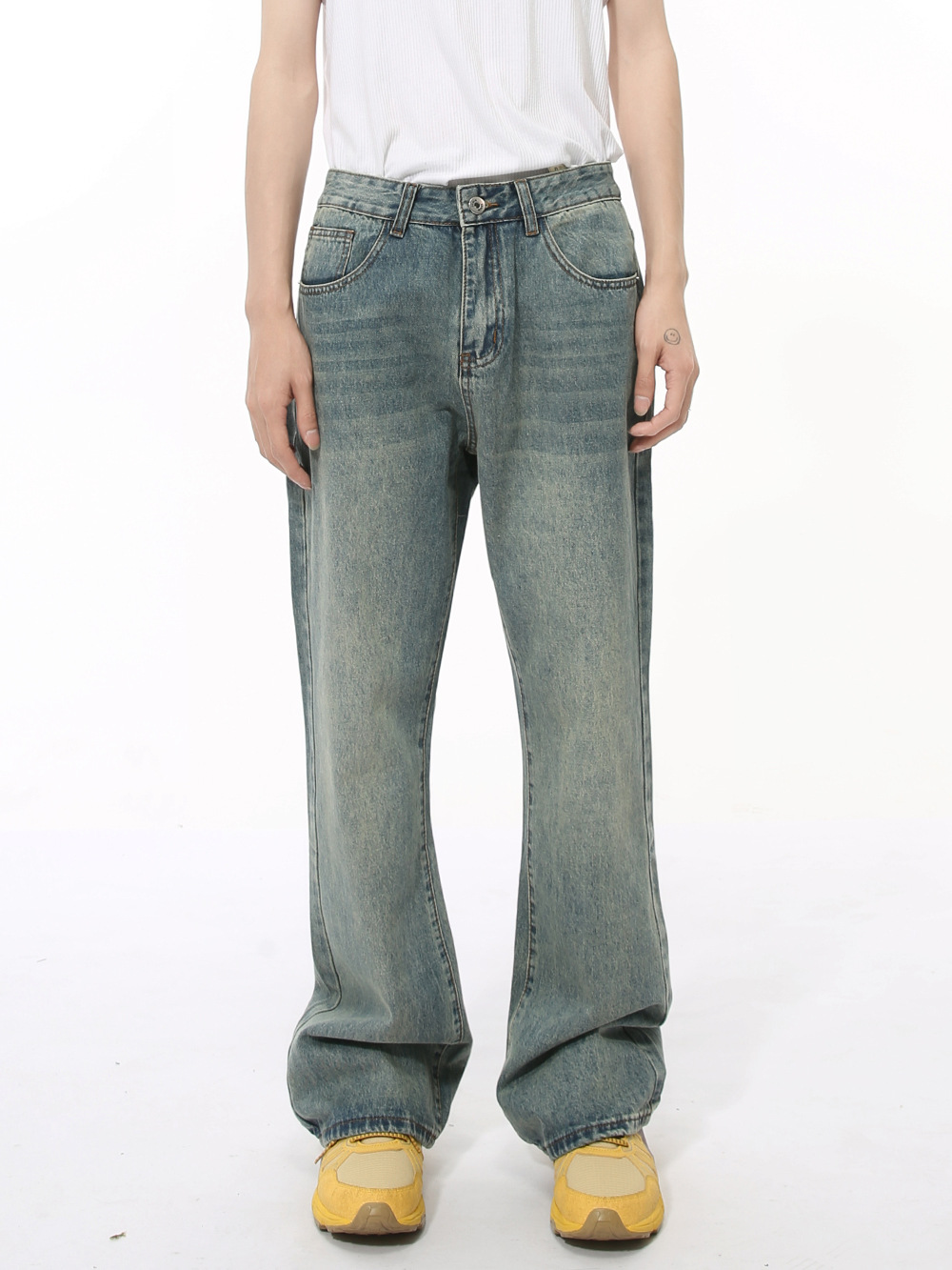 MTLCLOTHES Hombres| Otoño retro hace viejos jeans de lavado de agua, pantalones casuales sueltos, variados, tendencia