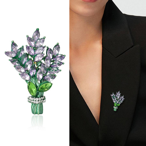 Korean style alloy dripping oil plant brooch popular women's clothing small crystal wheat ear brooch suit accessories wholesale