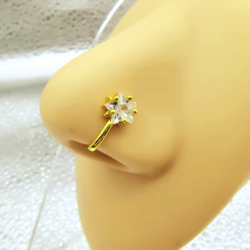 Non-Piercing U-Shaped Nose Ring - CZ Little Swan Nose Clip Nail, Gold 18K, Copper, Nose Clasp detail image 8
