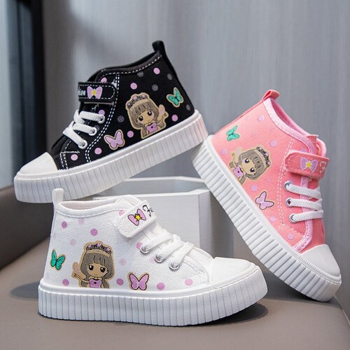 New girl canvas shoes, suitable for spring and autumn, versatile children's shoes, casual shoes for primary school students, high-top cartoon board shoes
