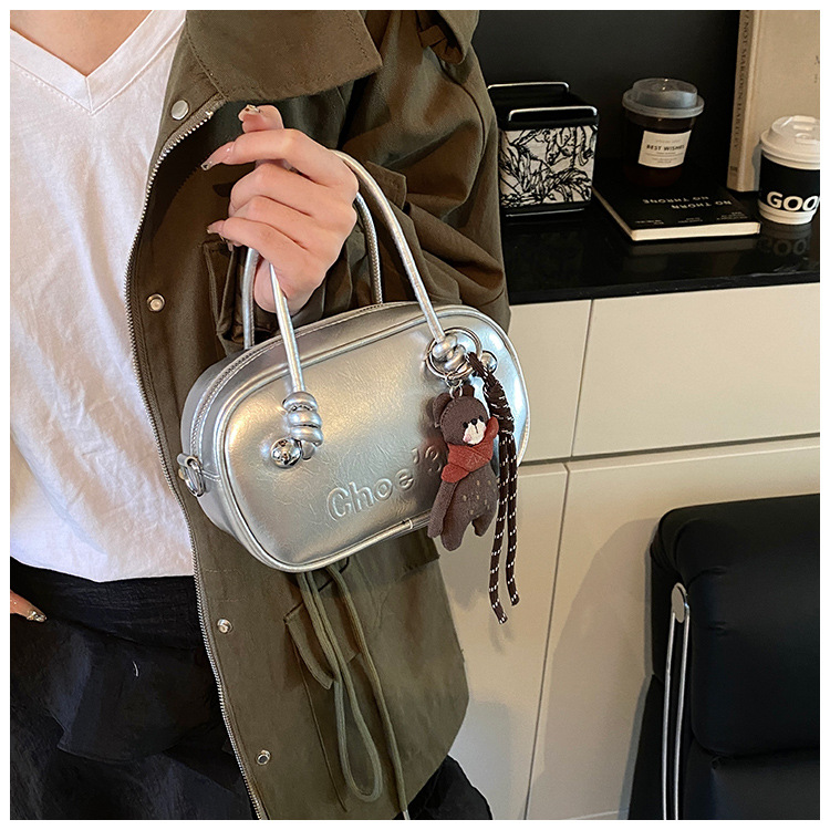 Retro soft leather solid color pillow bag for women, 2025 new trendy and fashionable single-shoulder crossbody bag, versatile hand-held bowling bag undefined