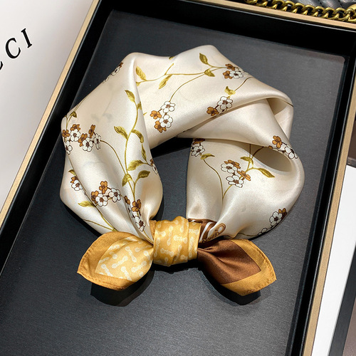Silk scarf  new fashion and fresh small square scarf mulberry silk women's floral print pattern outer silk scarf scarf