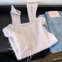 2025自留款推荐~钉珠立体花朵针织衫女早秋新款韩版漂亮长袖上衣