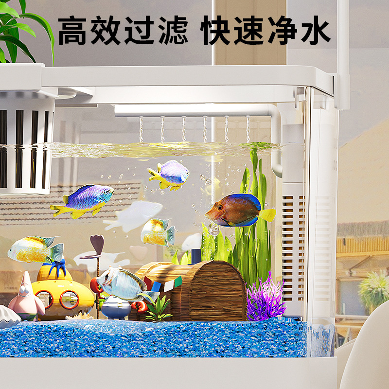 リビングルームの水槽、家庭用正方形の水槽、デスクトップ生態造園水族館、オフィスバルコニー、高透明カメ水槽|undefined