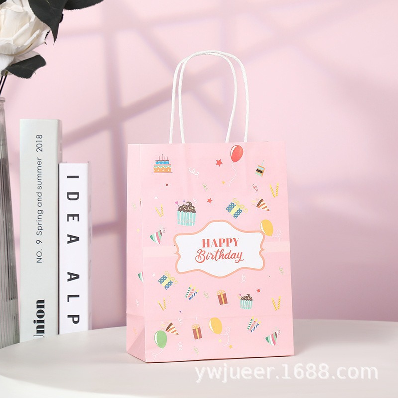 Bolsas de regalo de cumpleaños, bolsas de cartón cartón, bolsas de embalaje para llevar, bolsas de embalaje de regalo de fiesta para niños, bolsas de mano