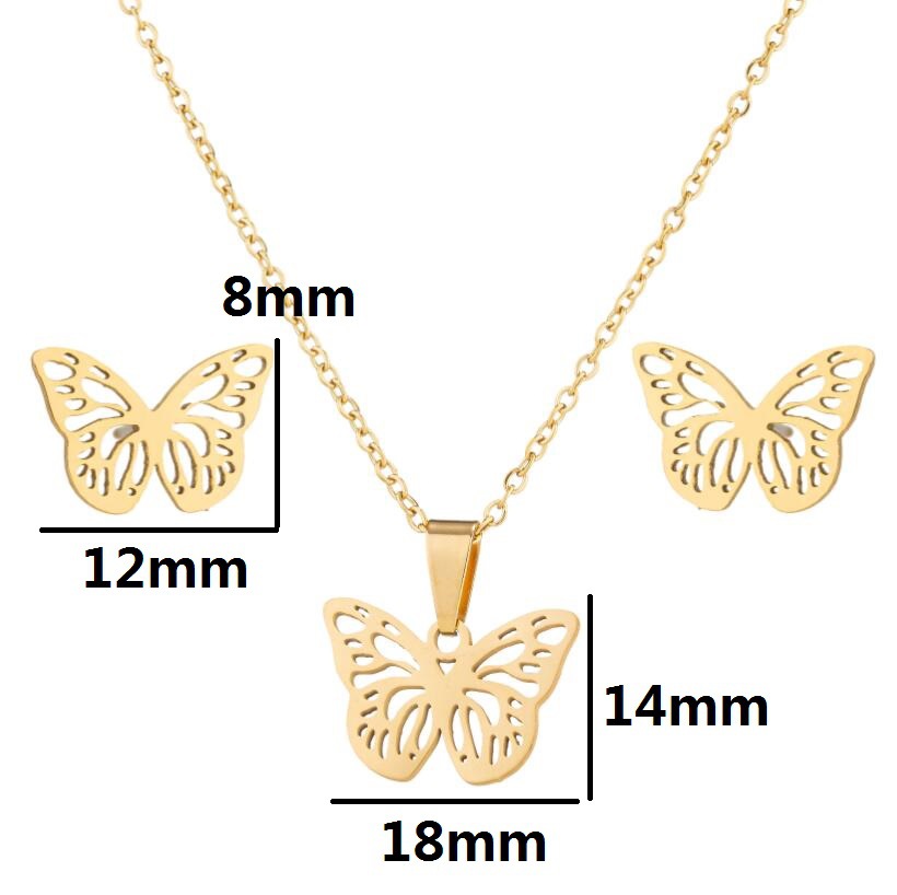 1 Set Fashion Butterfly Stainless Steel Plating Earrings Necklace display picture 5
