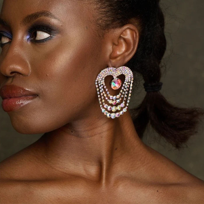 Exaggerated Round Copper Plating Inlay Rhinestones Drop Earrings 1 Pair