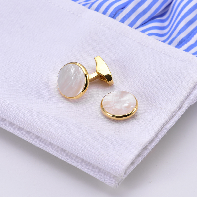 Cross-Border Men's and women's high-end classic round white jade fritillary French cufflinks business club suit shirt cuff nails Cross-Border Men's and women's high-end classic round white jade fritillary French cufflinks business club suit shirt cuff nails