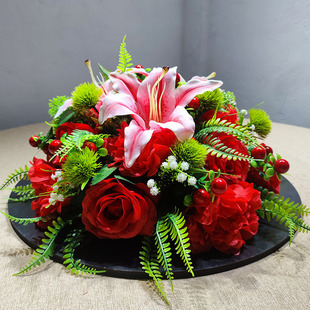 Hotel Large Round Table with Flowers in the Middle, Dining Table Turntable, Round Table Flower Decoration, Fake Flowers, Restaurant Peonies