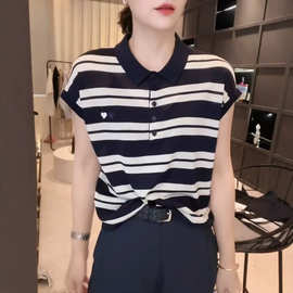 大码polo领条纹正肩短袖T恤女2026夏季新款胖mm巨遮肚子百搭上衣