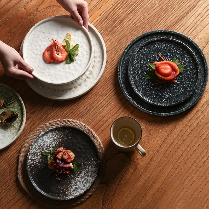 Steak plate ceramic plate household suit high-grade tableware Pasta Plate round plate commercial Western food plate dish