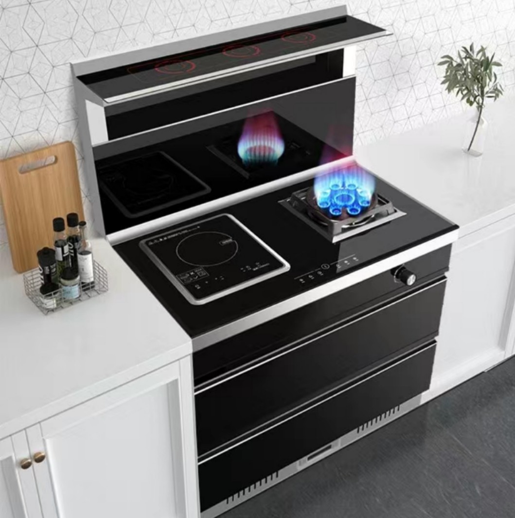 Integrated stove 9 nine gun cavity fierce fire Mandarin duck smoke extractor stove disinfection cabinet one-piece suit lower smoke exhaust cheap low price