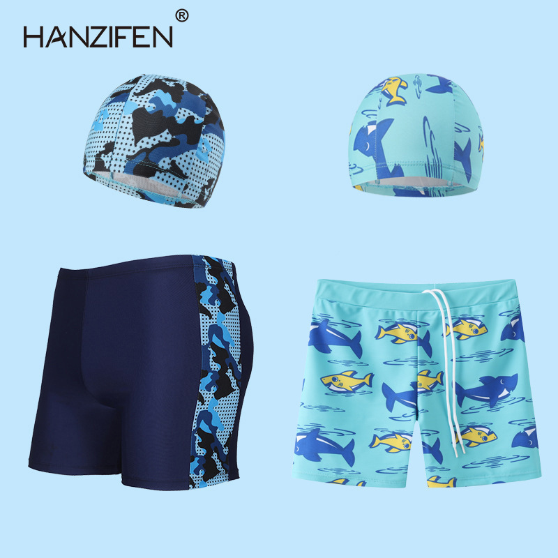 Children's swimming trunks big boys boxers cute cartoon printed little boy swimming trunks swimming cap suit wholesale Children's swimming trunks big boys boxers cute cartoon printed little boy swimming trunks swimming cap suit wholesale