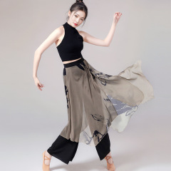 新中国式国風ダンス服現代ダンスゆったりとした広脚ズボンジャズダンスの練習服女性古典舞踊のスカート