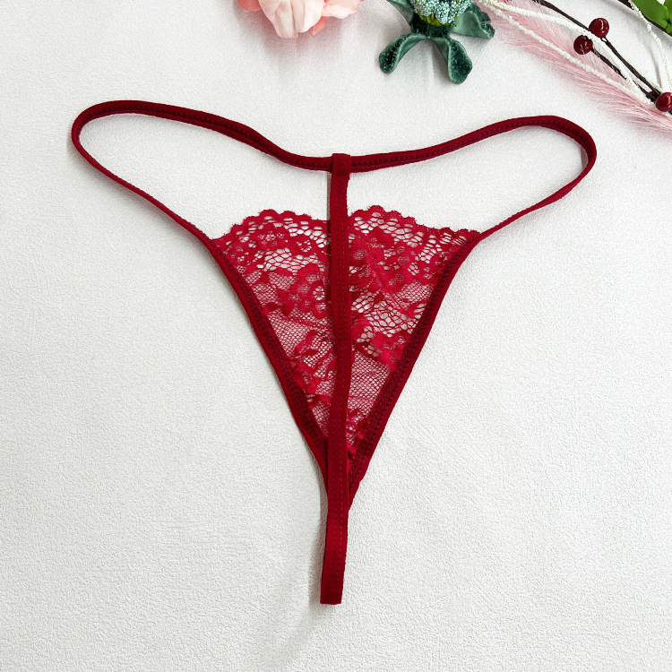 One Thread T-pants Sexy Pure Desire Thin Transparent Low Waist Girl's Thong Black Simple Lace Couple