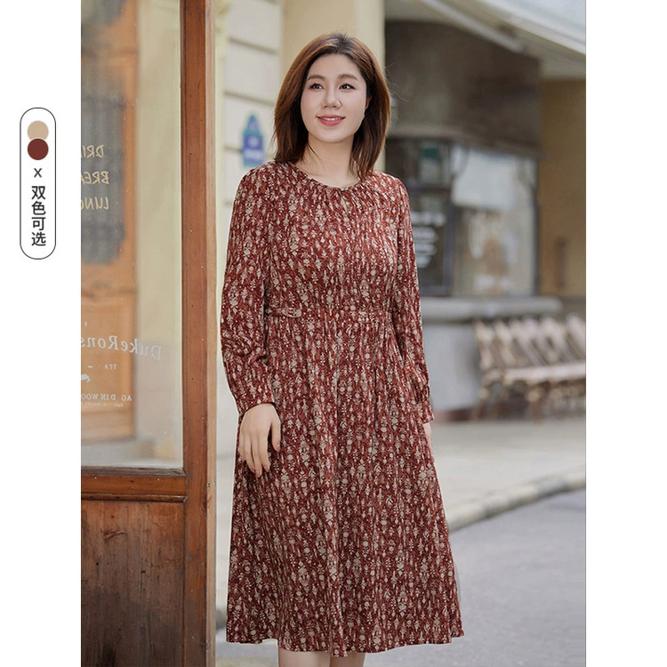 Тонкое шоу 2023 Осень Новое женское платье больших размеров, пухлая девушка, ретро художественное элегантное платье для похудения с принтом
