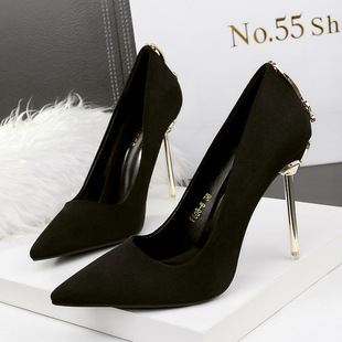 608-6 fashion classic stiletto heel metal buckle butterfly high heel women's shoes suede new ultra high heel single-layer shoes for women