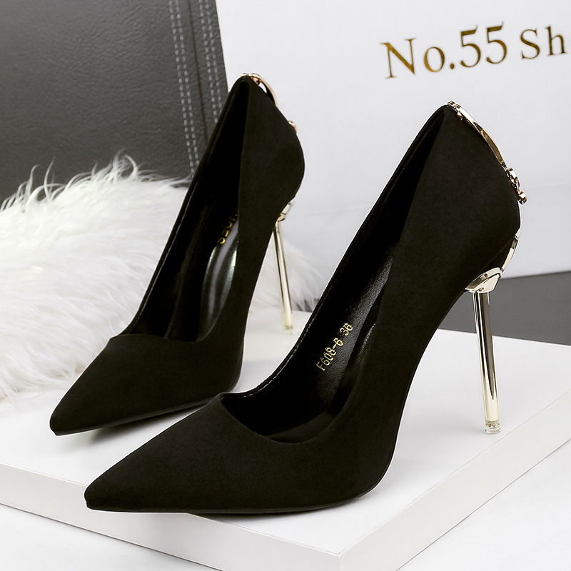 608-6 fashion classic stiletto heel metal buckle butterfly high heel women's shoes suede new ultra high heel single-layer shoes for women