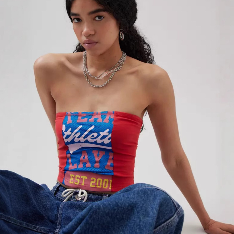 European and American Summer Y2K Strapless Trend Navel Digital Printing Sexy Fashion Stitching Wholesale Temperament Camisole