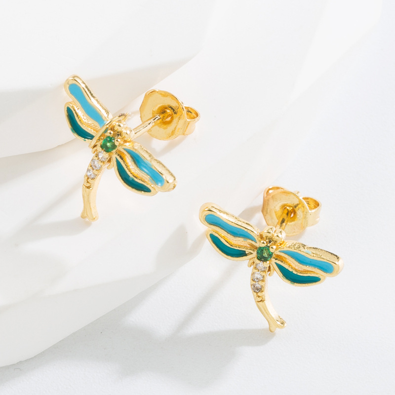 Fashion Dragonfly Copper Ear Studs Inlay Zircon Copper Earrings 1 Pair display picture 4