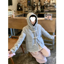 芝士兔 含羊毛连帽呢子外套女新款小个子宽松含羊毛短款大衣ins
