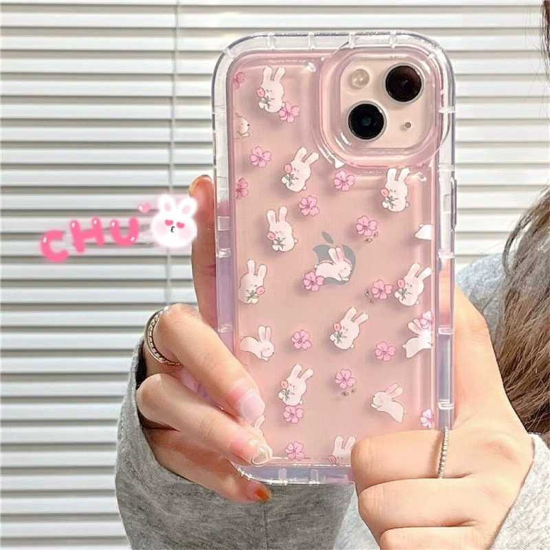 Apple, милая фуксия совместимый с кроликом, iPhone 13, iPhone13 Pro, чехол для телефона, цветочный принт, iphone, 16promax, 15