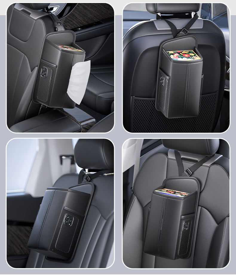 Cross-Border Car Seat Side Tissue Box Tissue Pack with Side Storage Net Car-Mounted Large Water Cup Storage Bag