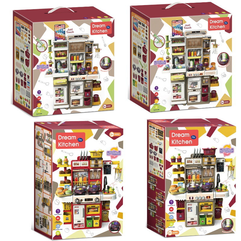 Comercio exterior para niños multifuncional grabación de pulverización de agua mesa de cubierta de cocina familiar cocina juego de juguetes de barro colorido