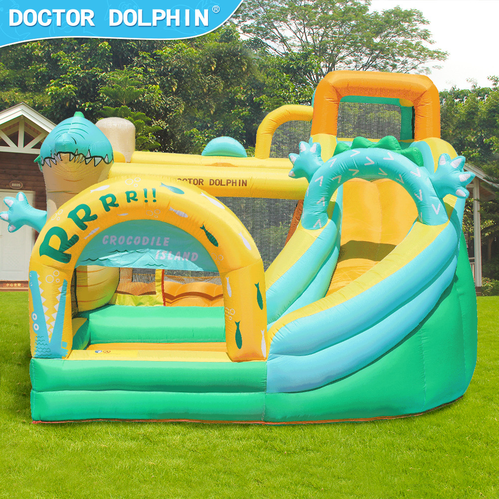 Doctor Delfín | Castillo inflable infantil para exteriores, parque de atracciones con trampolín, pequeño castillo inflable con tobogán y trampolín combinados para uso doméstico