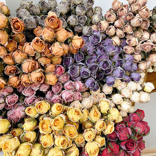 High-end 5-head edge-burned small rose artificial flowers manufacturer wholesale fake flowers foreign trade decorative flowers bionic home decoration artificial flowers