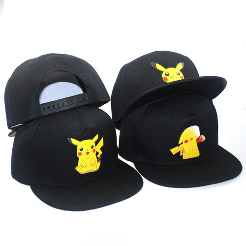 New Pet Pikachu Trend Cap for Men and Women, Flat Brim Hip-Hop Cap, Baseball Cap with Wholesale, Personalized Logo Customization