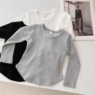 Spring and Autumn Women's Children's Wear Base Shirt Baby Western Style Children's Personality Trendy Internet Popular Korean Irregular Solid Color T-Shirt Top