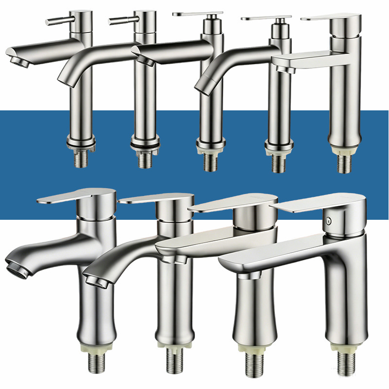 304 Stainless Steel Single Cold Water Basin Faucet for Bathroom Washbasin, Handwashing, Balcony Basin, Straight Spout, Curved Spout, Slim Design 304 Stainless Steel Single Cold Water Basin Faucet for Bathroom Washbasin, Handwashing, Balcony Basin, Straight Spout, Curved Spout, Slim Design
