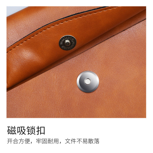 A4 Leather Document Bag Organizer Large Capacity Double Layer File and Archive Bag Business Briefcase Logo