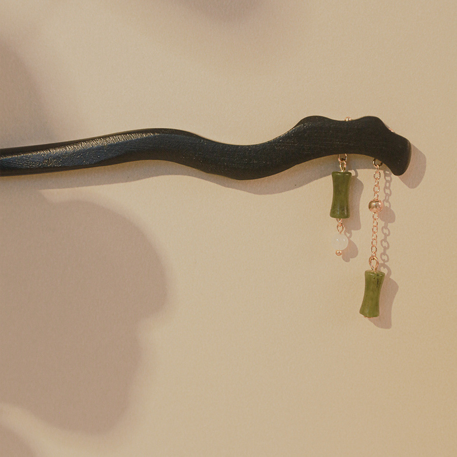 Estilo antiguo borla de bambú horquilla de madera simple moderno imitación Jade colgante palillos de estilo nacional elegante updo pelo tocado Retro