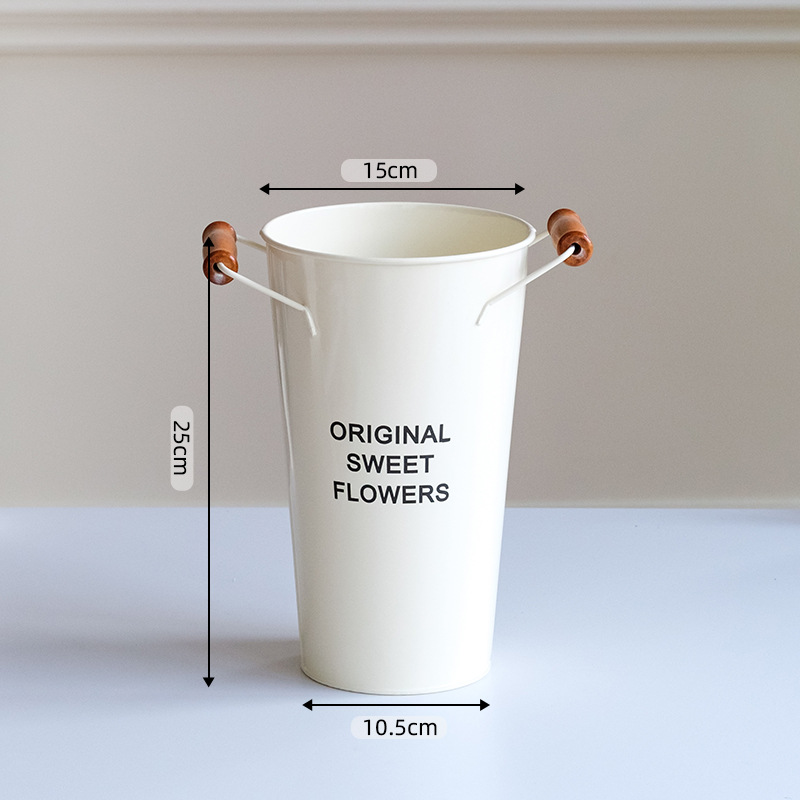 Beige wooden bucket 25cm high