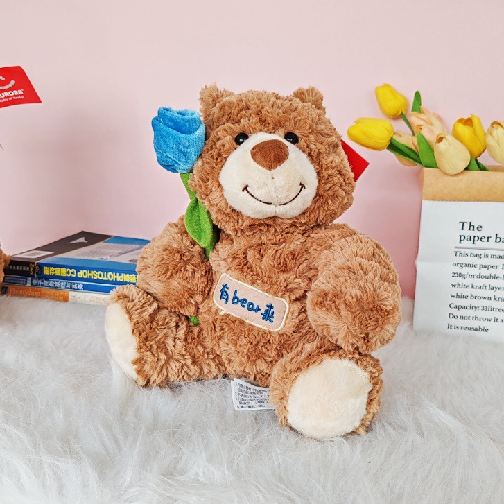 Caja de regalo, muñeca de oso con sombrero, muñeca de oso de peluche, juguetes de peluche, flores, regalos de cumpleaños para chicas, transfronterizos